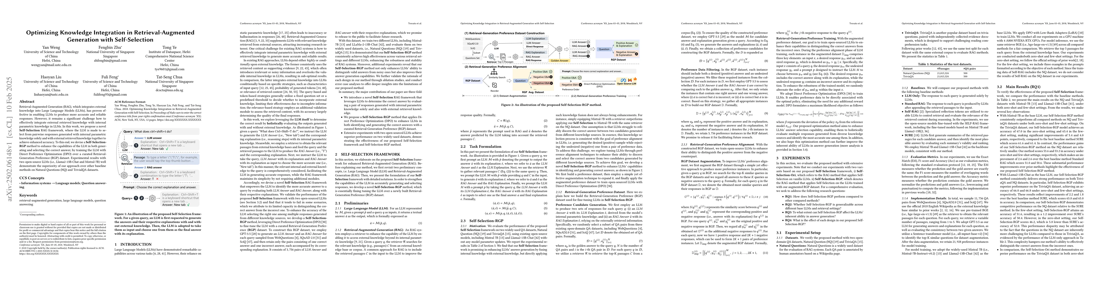 Thumbnail for Optimizing Knowledge Integration in Retrieval-Augmented Generation with
  Self-Selection