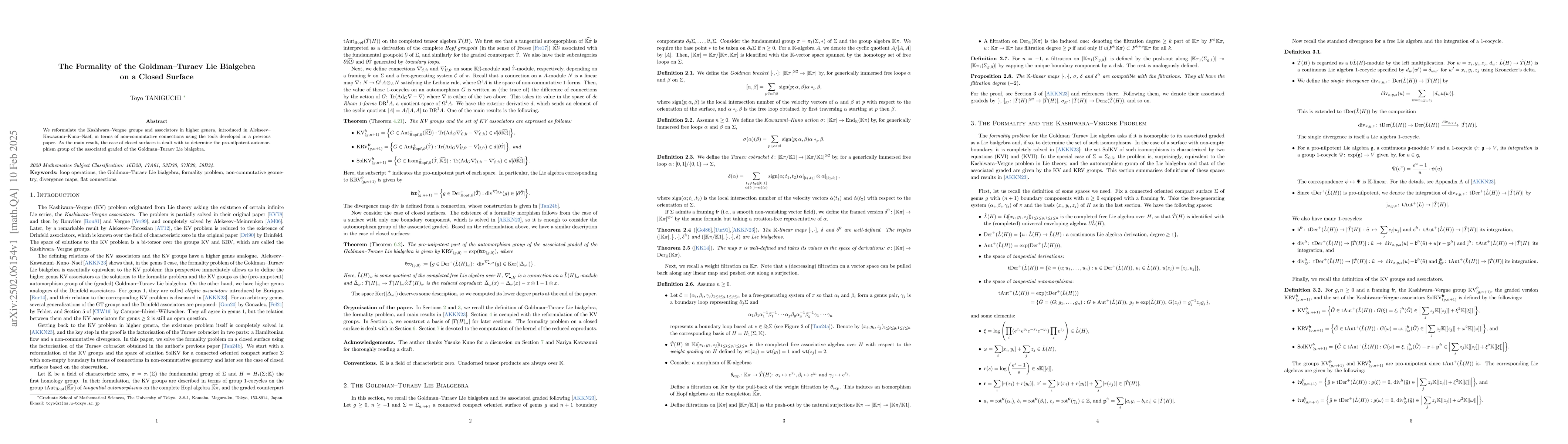 Thumbnail for The formality of the Goldman--Turaev Lie bialgebra on a closed surface