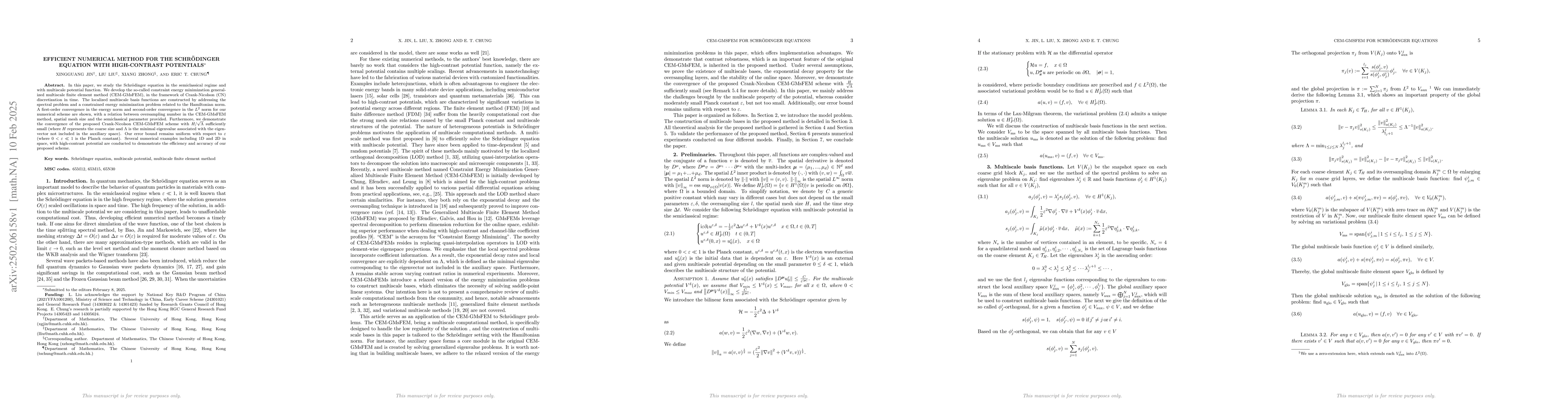 Thumbnail for Efficient numerical method for the Schrödinger equation with
  high-contrast potentials