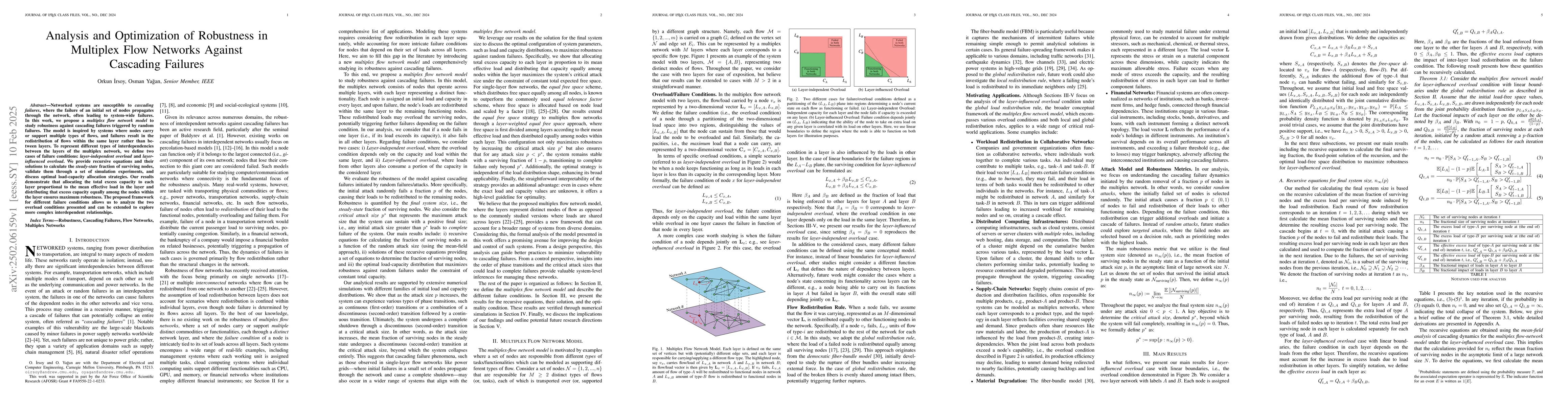 Thumbnail for Analysis and Optimization of Robustness in Multiplex Flow Networks
  Against Cascading Failures
