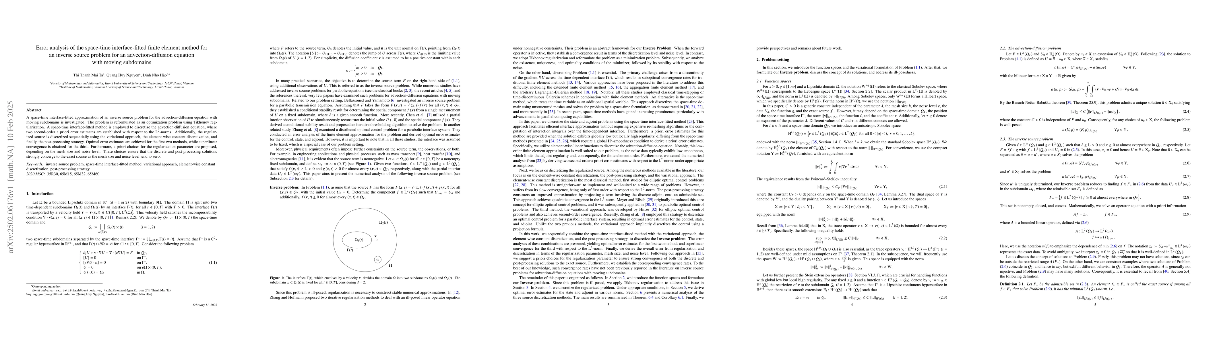 Thumbnail for Error analysis of the space-time interface-fitted finite element method
  for an inverse source problem for an advection-diffusion equation with moving
  subdomains