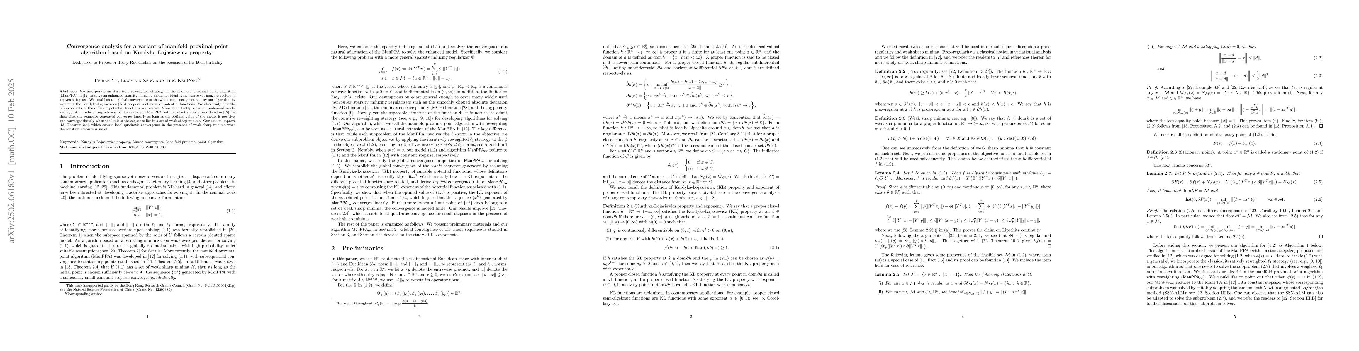 Thumbnail for Convergence analysis for a variant of manifold proximal point algorithm
  based on Kurdyka-Łojasiewicz property