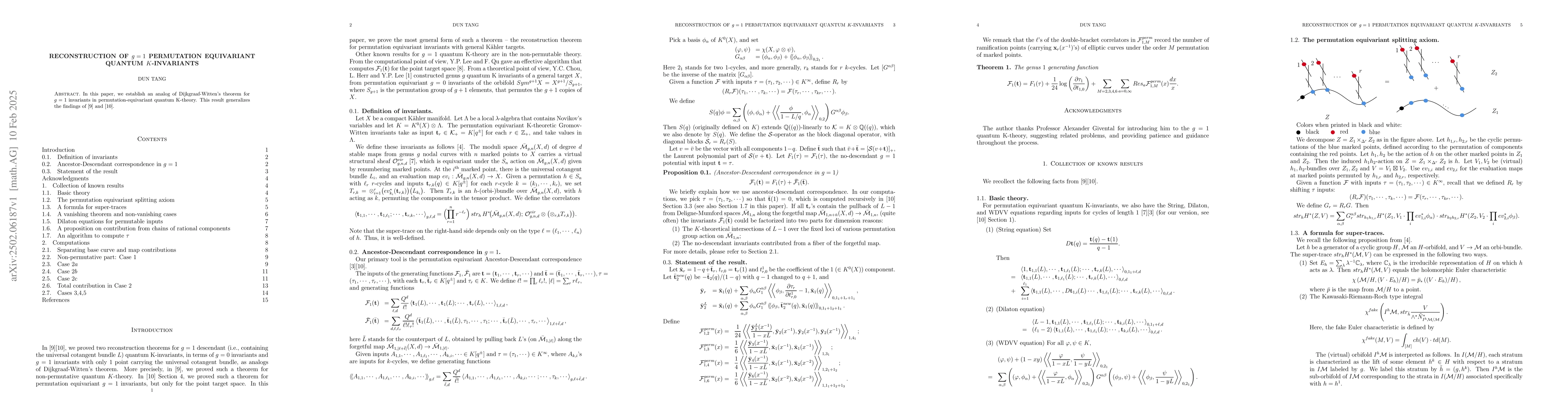 Thumbnail for Reconstruction of $g=1$ permutation equivariant quantum $K$-invariants