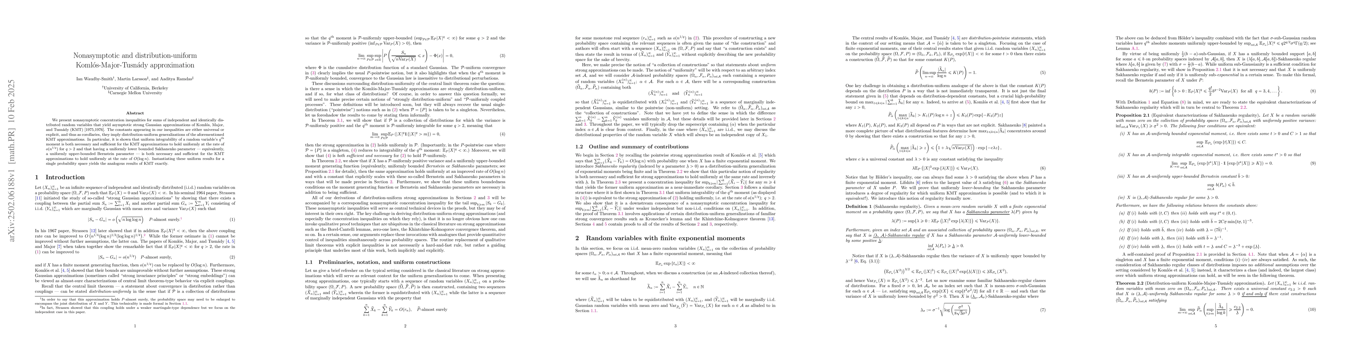 Thumbnail for Nonasymptotic and distribution-uniform Komlós-Major-Tusnády
  approximation