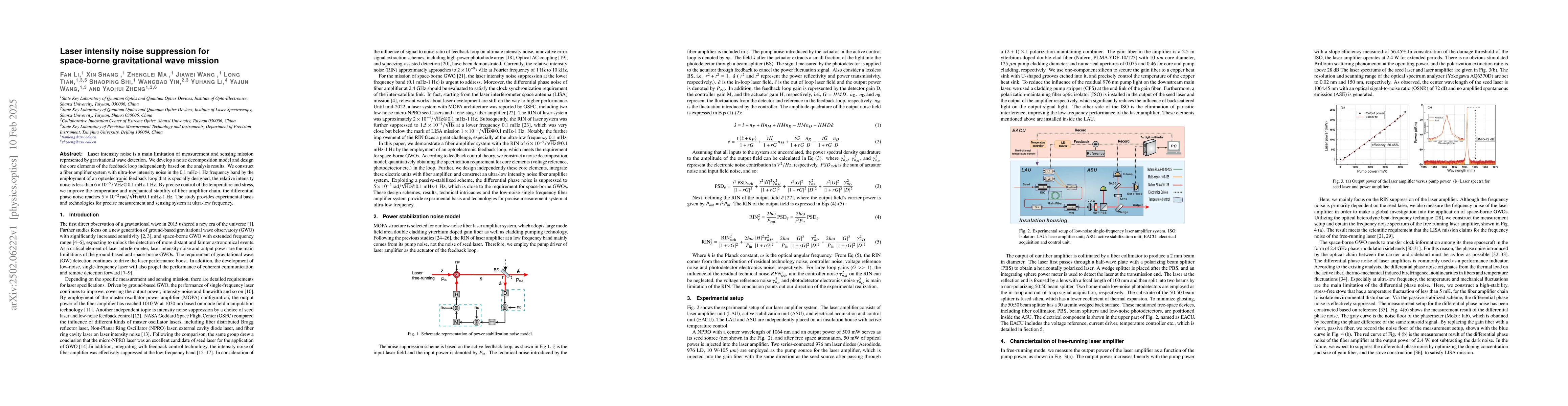 Thumbnail for Laser intensity noise suppression for space-borne gravitational wave
  mission