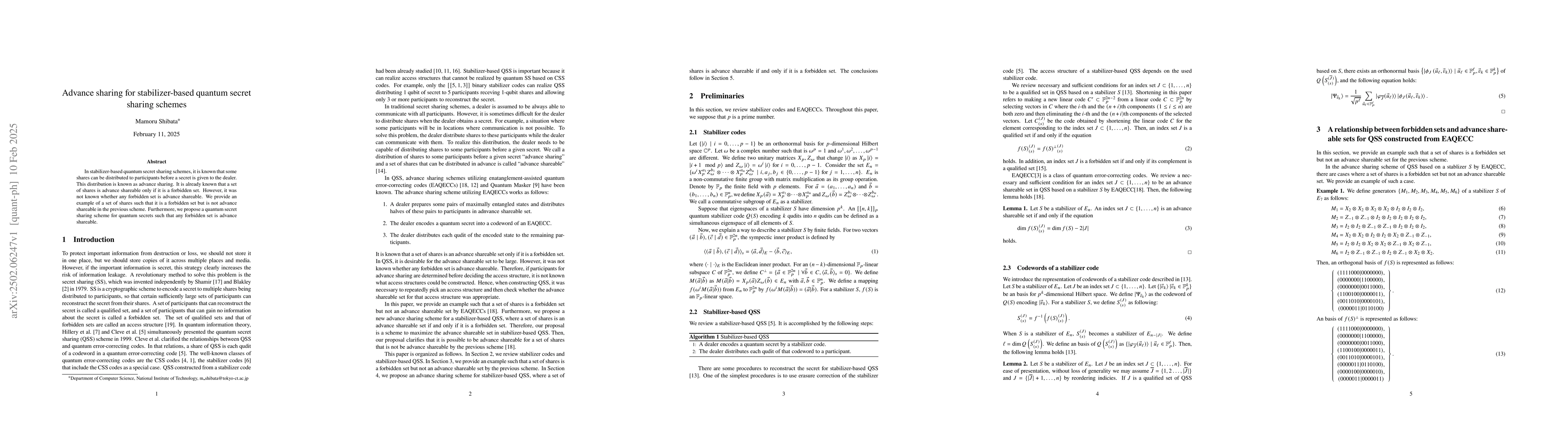 Thumbnail for Advance sharing for stabilizer-based quantum secret sharing schemes