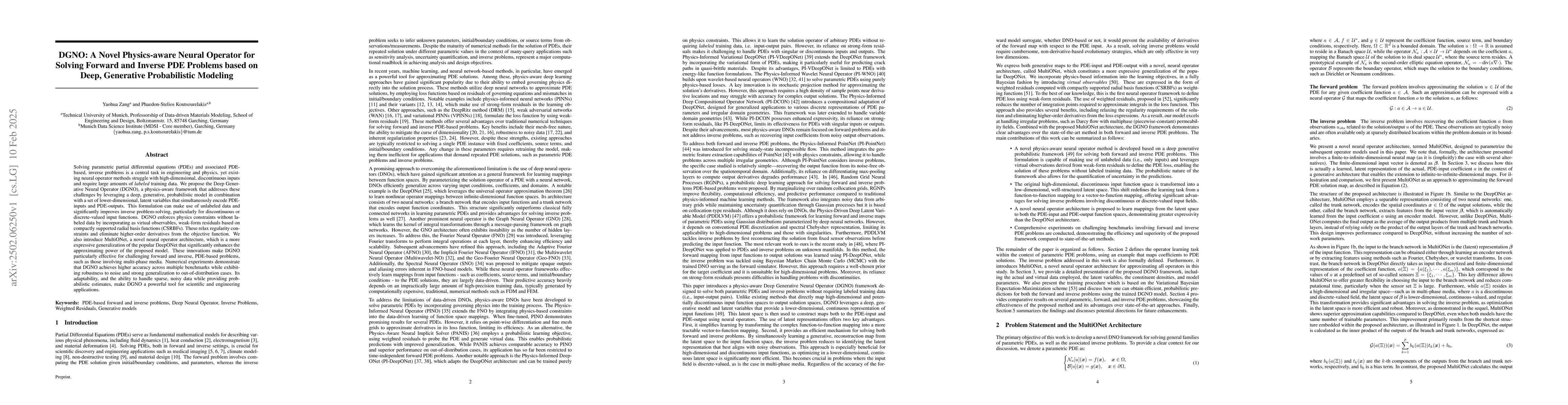 Thumbnail for DGNO: A Novel Physics-aware Neural Operator for Solving Forward and
  Inverse PDE Problems based on Deep, Generative Probabilistic Modeling