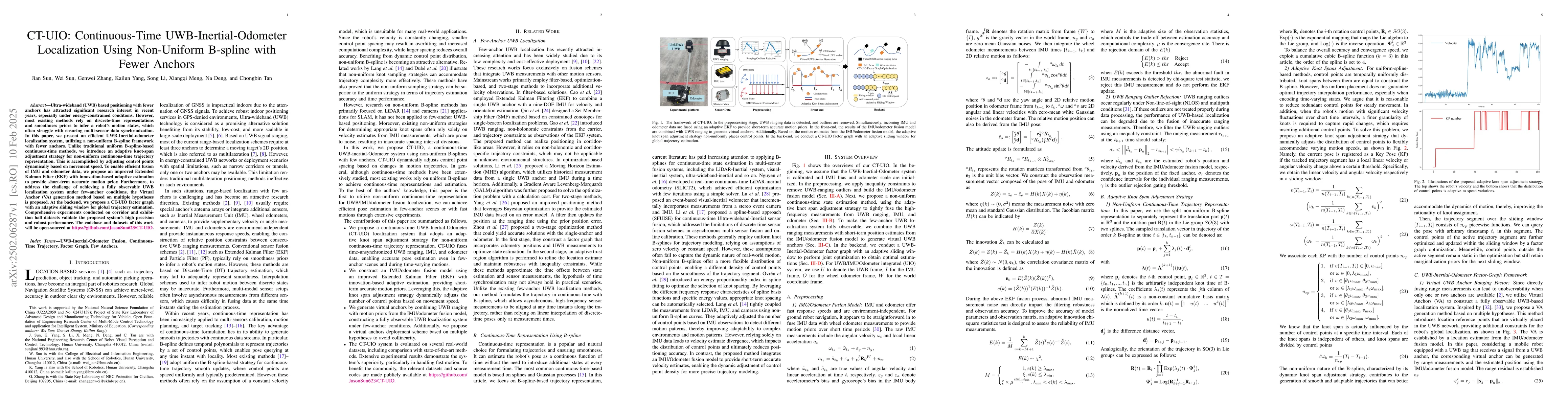 Thumbnail for CT-UIO: Continuous-Time UWB-Inertial-Odometer Localization Using
  Non-Uniform B-spline with Fewer Anchors
