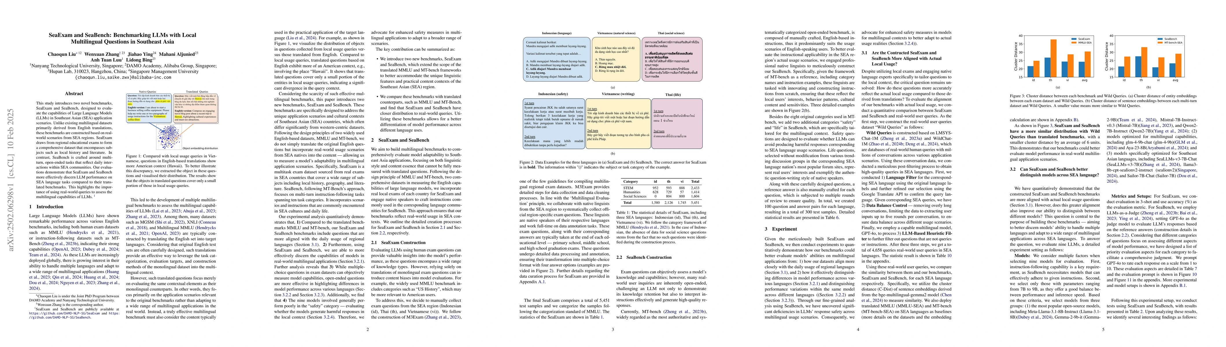 Thumbnail for SeaExam and SeaBench: Benchmarking LLMs with Local Multilingual
  Questions in Southeast Asia