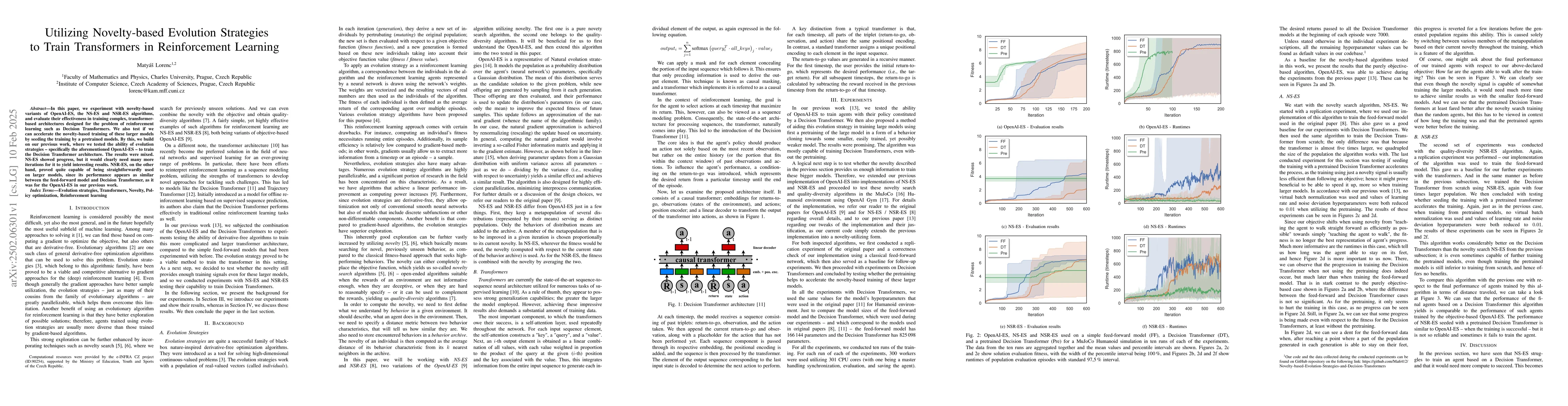 Thumbnail for Utilizing Novelty-based Evolution Strategies to Train Transformers in
  Reinforcement Learning