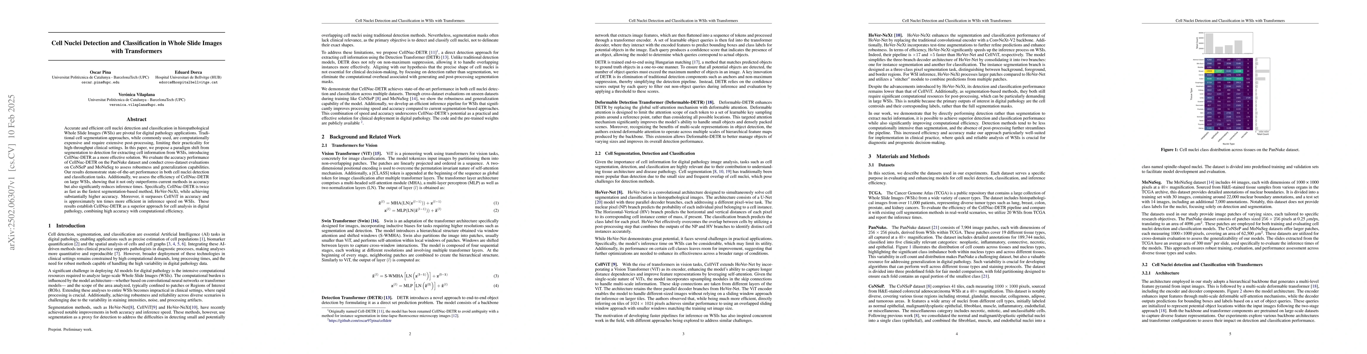 Thumbnail for Cell Nuclei Detection and Classification in Whole Slide Images with
  Transformers