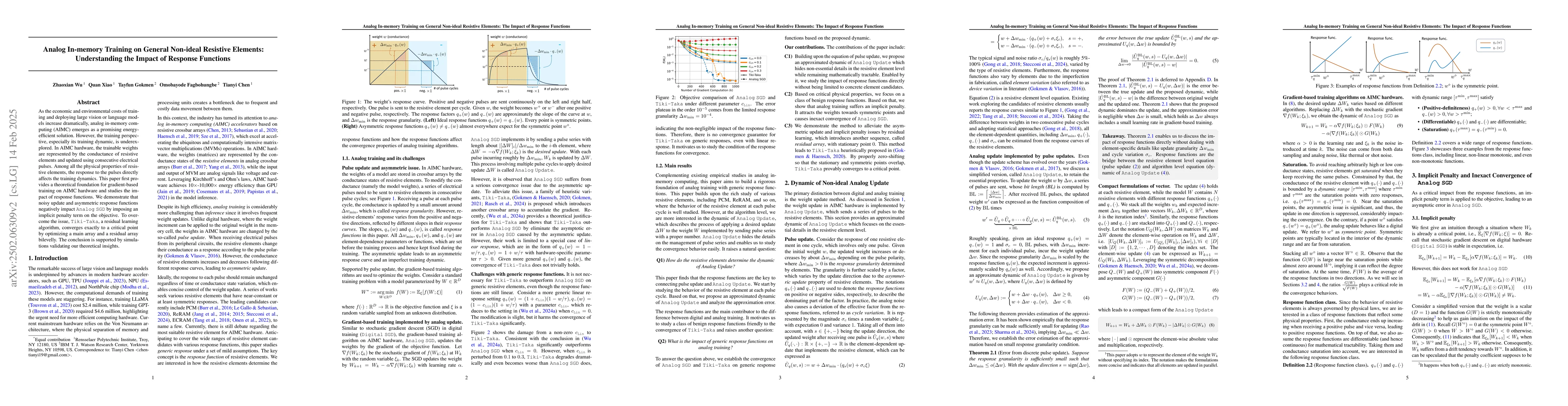 Thumbnail for Analog In-memory Training on General Non-ideal Resistive Elements: The
  Impact of Response Functions