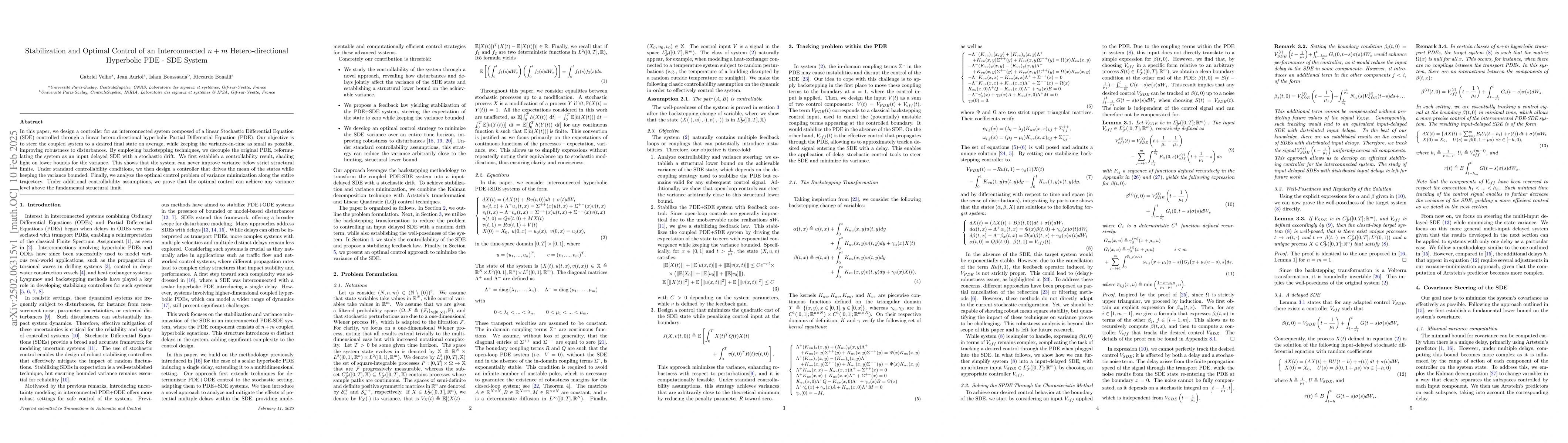 Thumbnail for Stabilization and Optimal Control of an Interconnected $n + m$
  Hetero-directional Hyperbolic PDE-SDE System