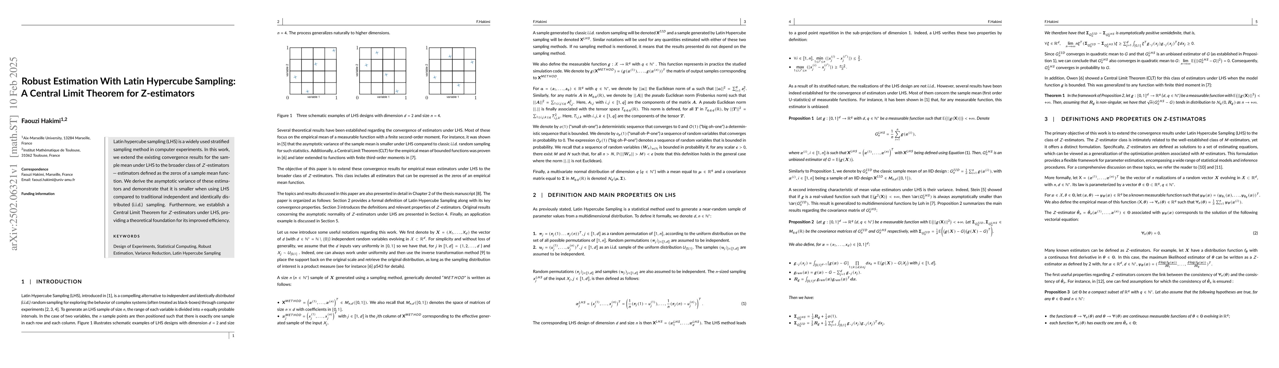 Thumbnail for Robust estimation with latin hypercube sampling: a central limit theorem
  for Z-estimators