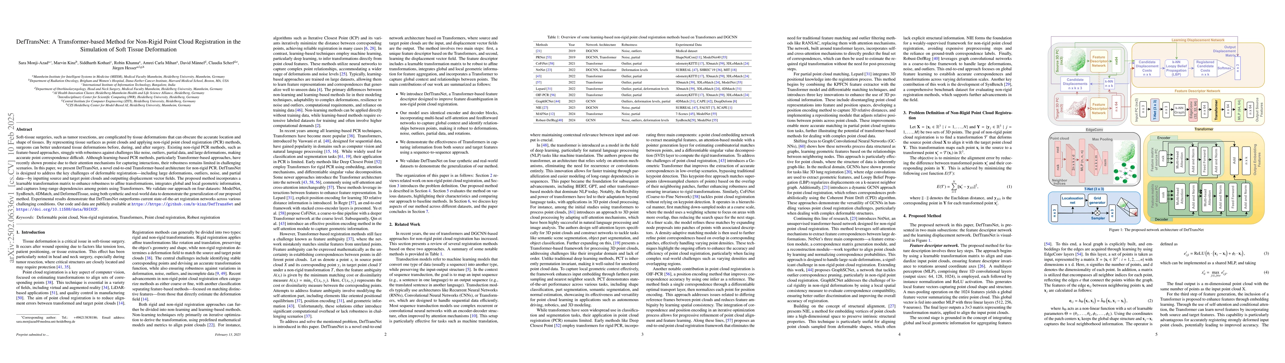 Thumbnail for DefTransNet: A Transformer-based Method for Non-Rigid Point Cloud
  Registration in the Simulation of Soft Tissue Deformation