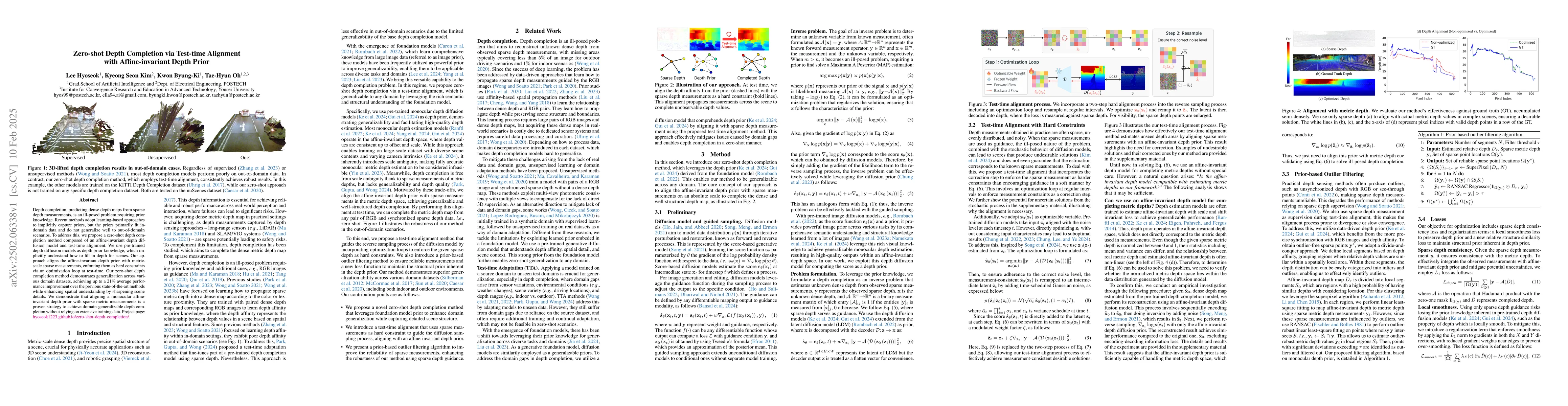 Thumbnail for Zero-shot Depth Completion via Test-time Alignment with Affine-invariant
  Depth Prior