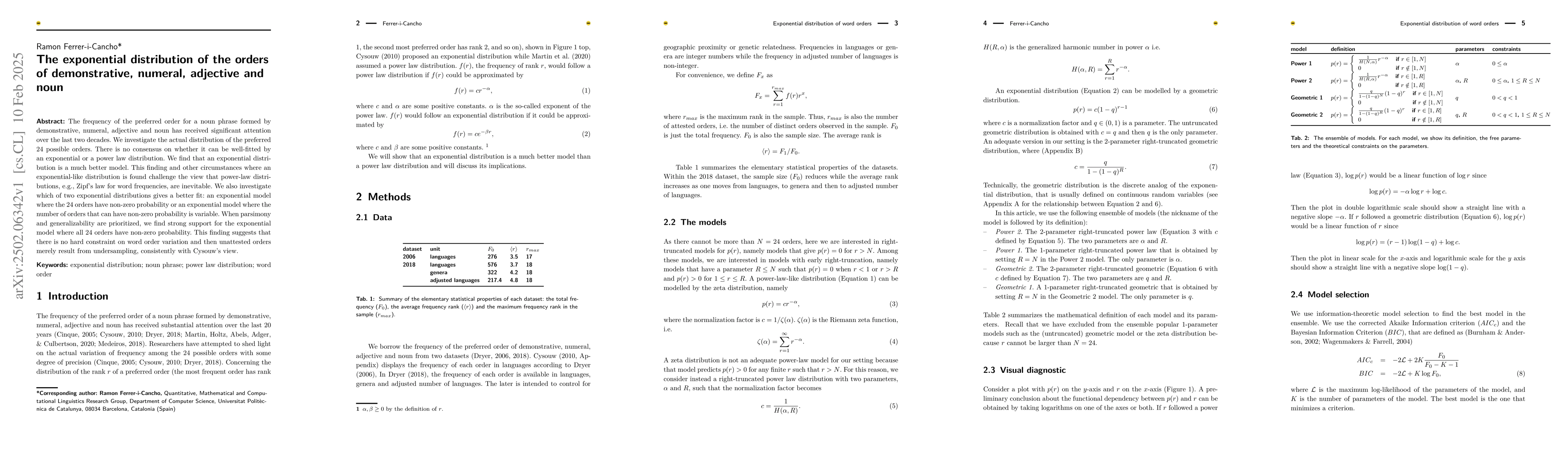 Thumbnail for The exponential distribution of the orders of demonstrative, numeral,
  adjective and noun