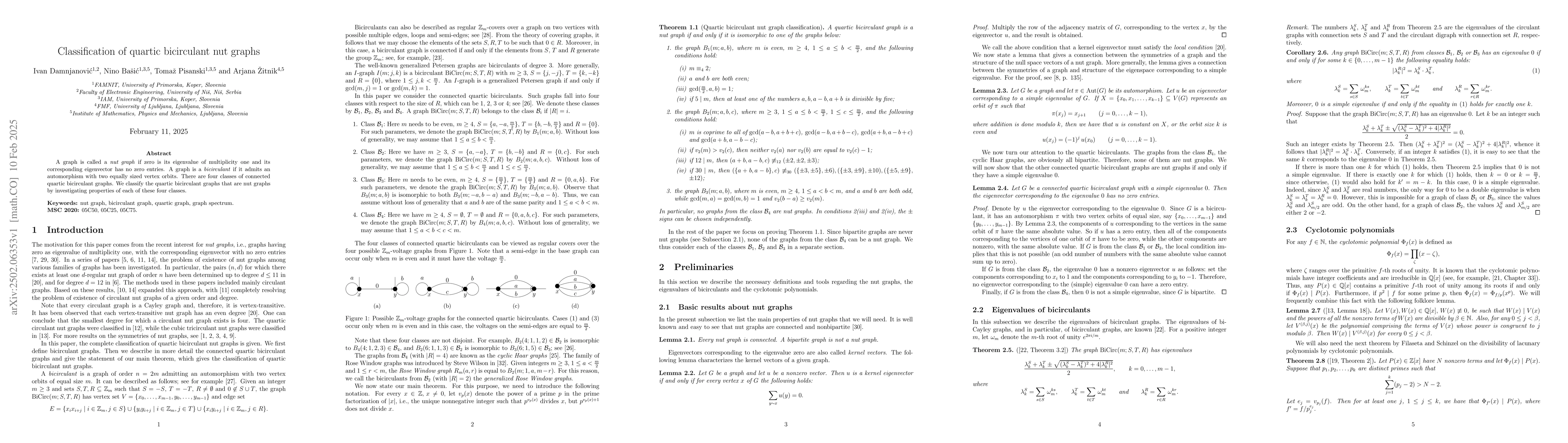 Thumbnail for Classification of quartic bicirculant nut graphs