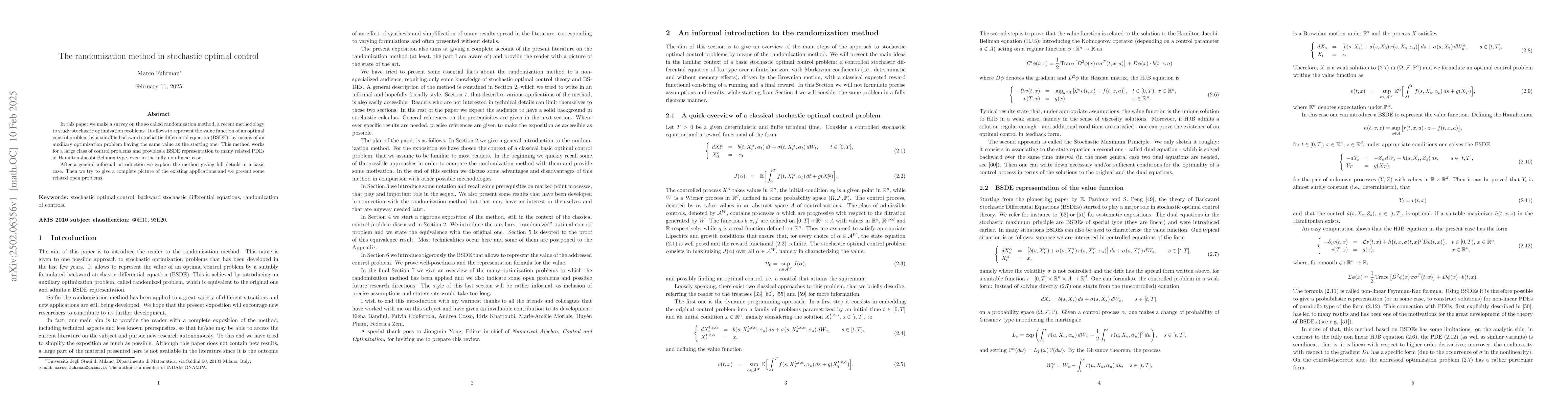 Thumbnail for The randomization method in stochastic optimal control