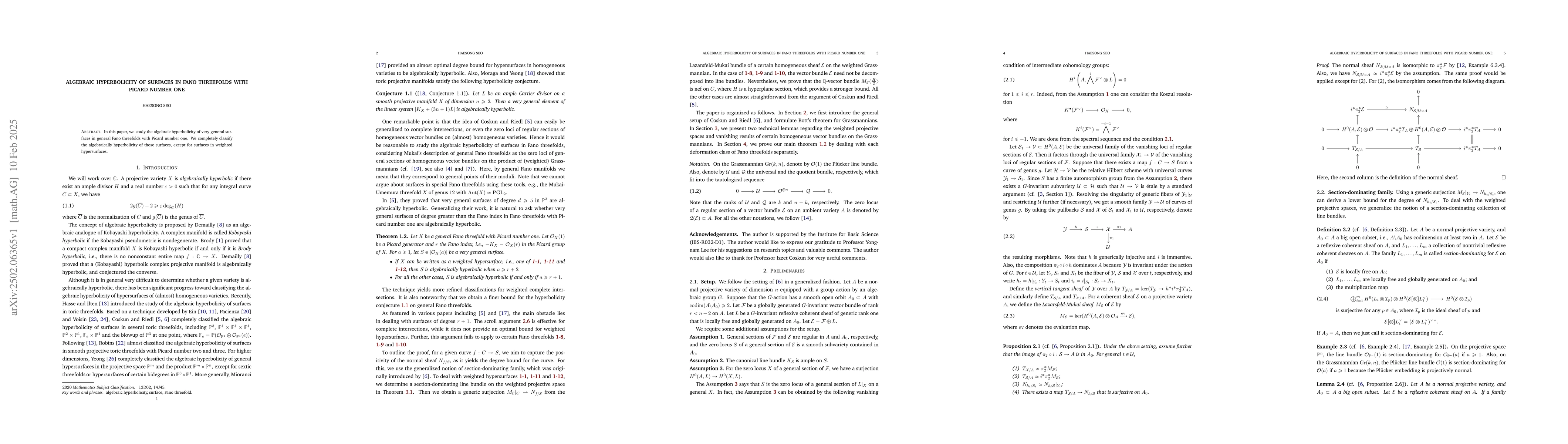 Thumbnail for Algebraic hyperbolicity of surfaces in Fano threefolds with Picard
  number one