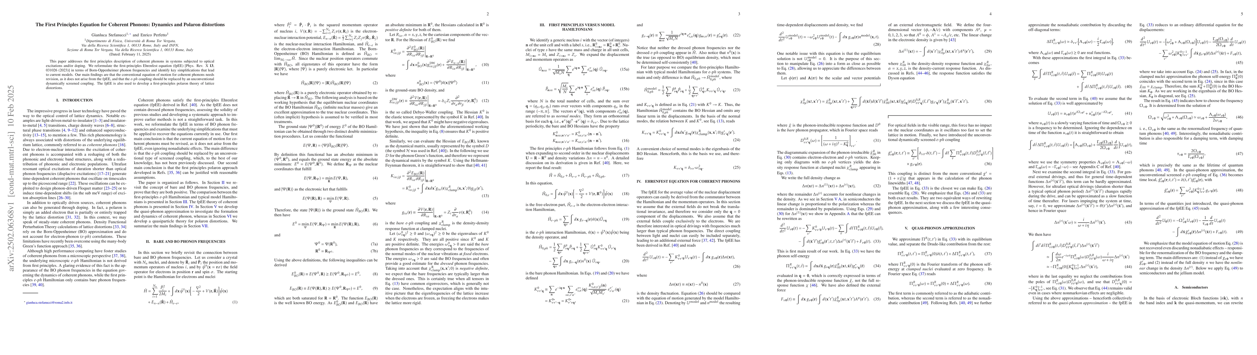 Thumbnail for The First Principles Equation for Coherent Phonons: Dynamics and Polaron
  distortions