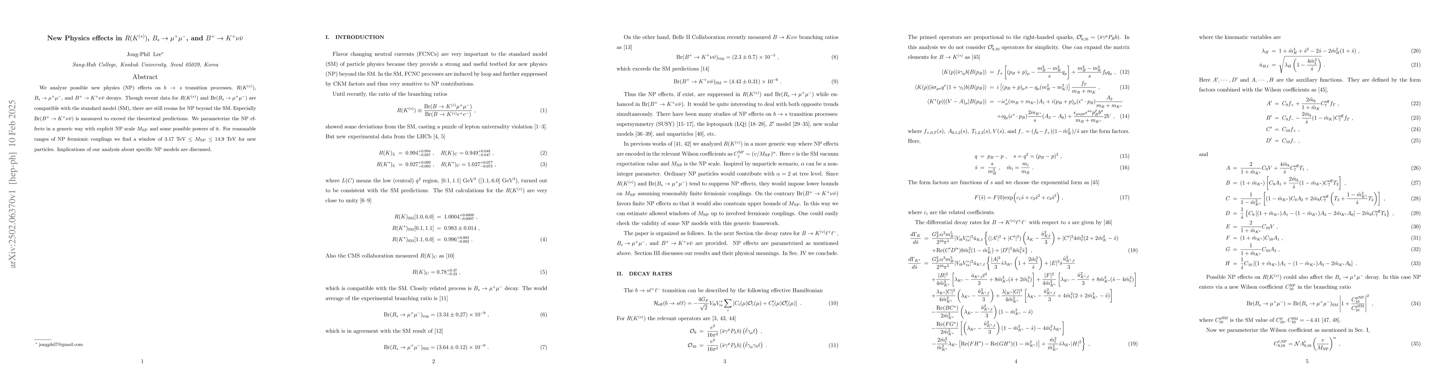 Thumbnail for New physics effects in $R(K^{(*)})$, $B_s\toμ^+μ^-$, and $B^+\to
  K^+ν{\barν}$