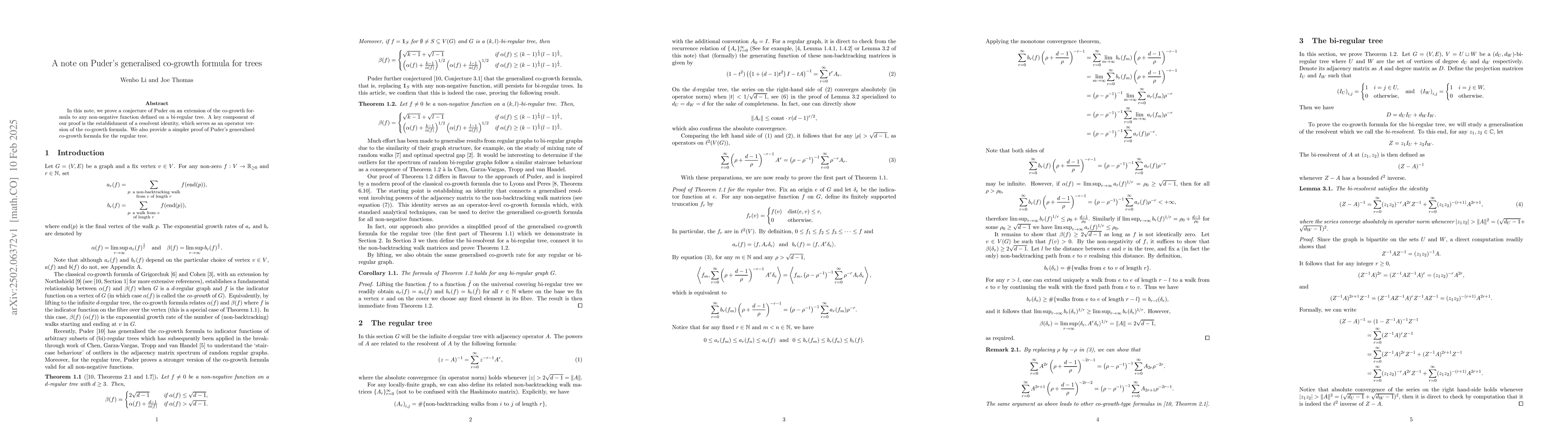 Thumbnail for A note on Puder's generalised co-growth formula for trees