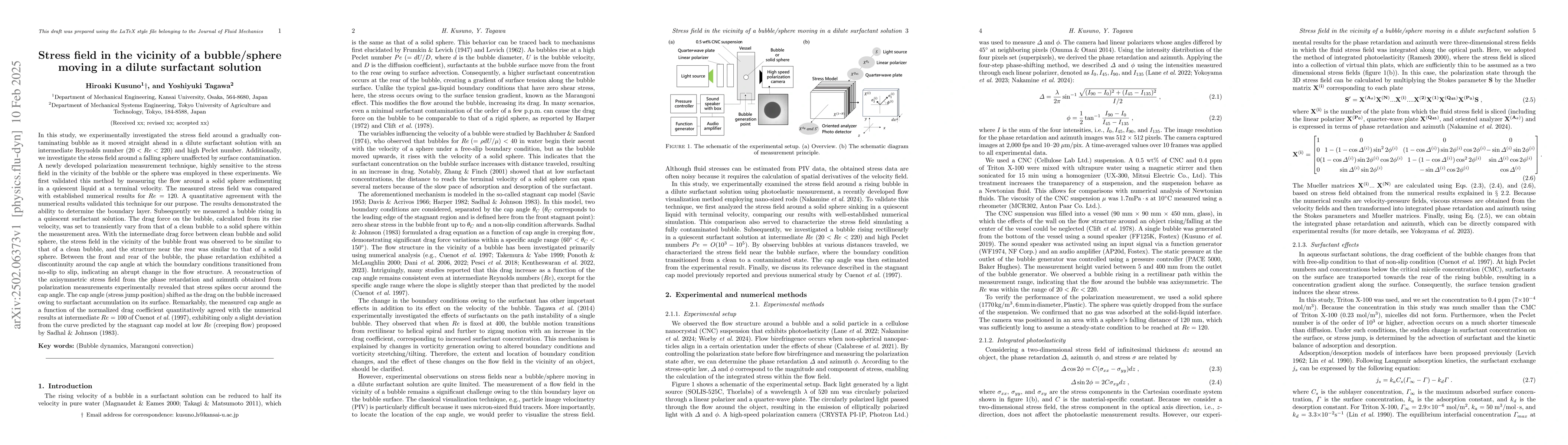 Thumbnail for Stress field in the vicinity of a bubble/sphere moving in a dilute
  surfactant solution