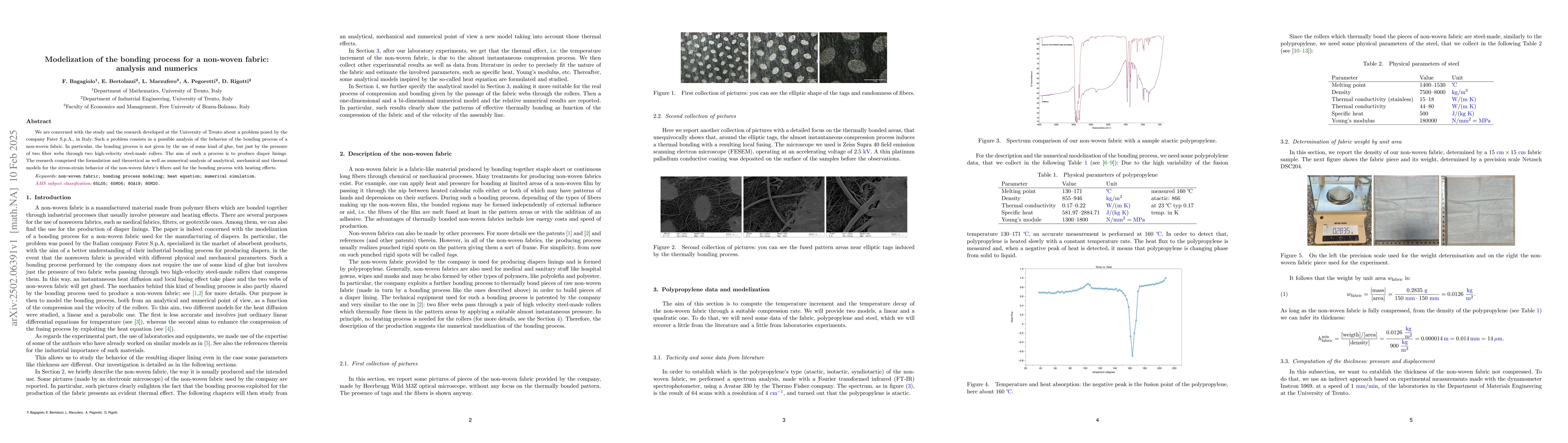 Thumbnail for Modelization of the bonding process for a non-woven fabric: analysis and
  numerics