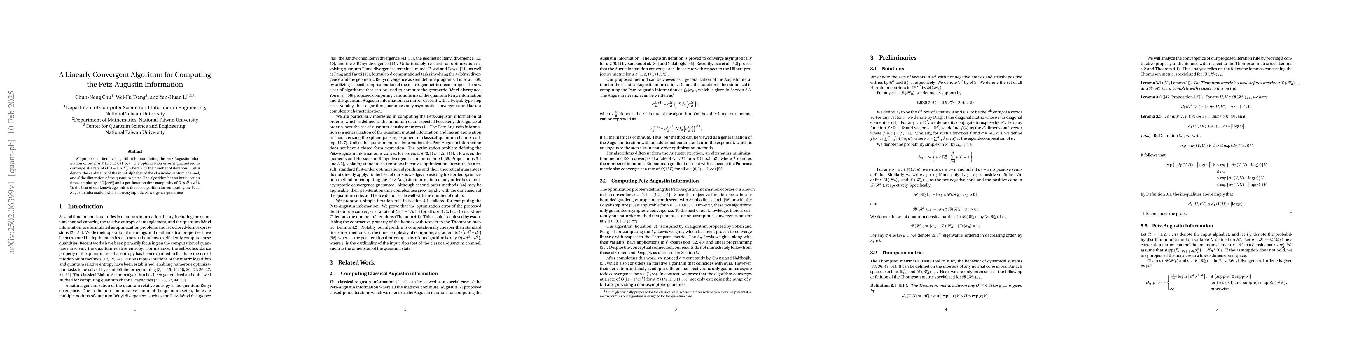 Thumbnail for A Linearly Convergent Algorithm for Computing the Petz-Augustin
  Information