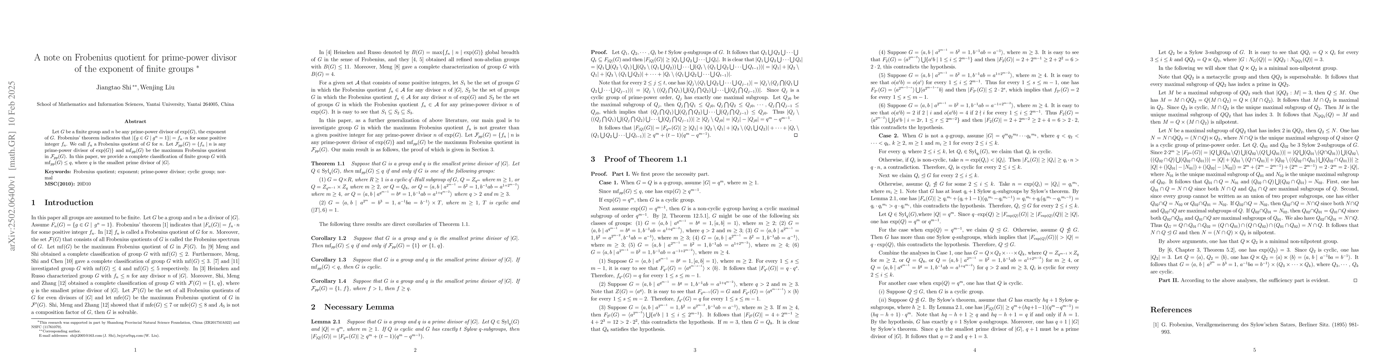 Thumbnail for A note on Frobenius quotient for prime-power divisor of the exponent of
  finite groups