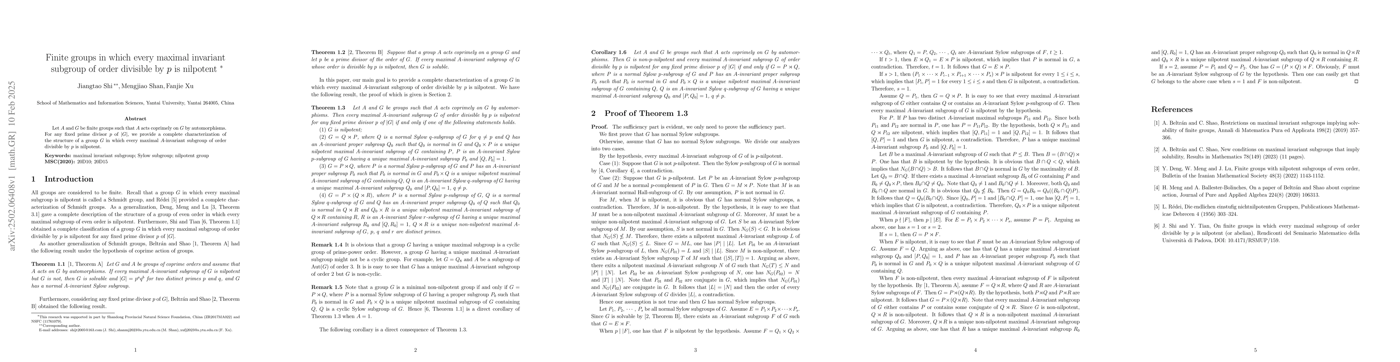 Thumbnail for Finite groups in which every maximal invariant subgroup of order
  divisible by $p$ is nilpotent