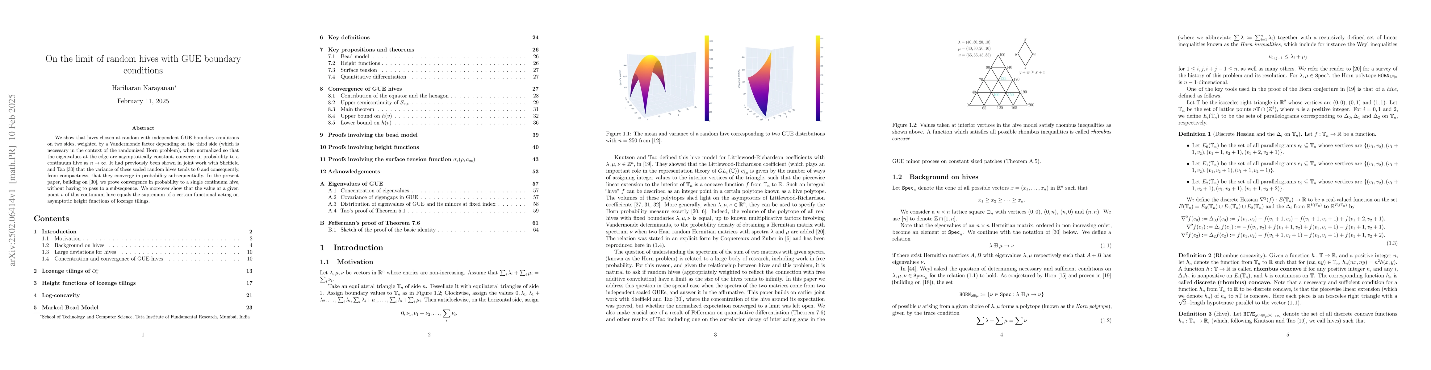 Thumbnail for On the limit of random hives with GUE boundary conditions