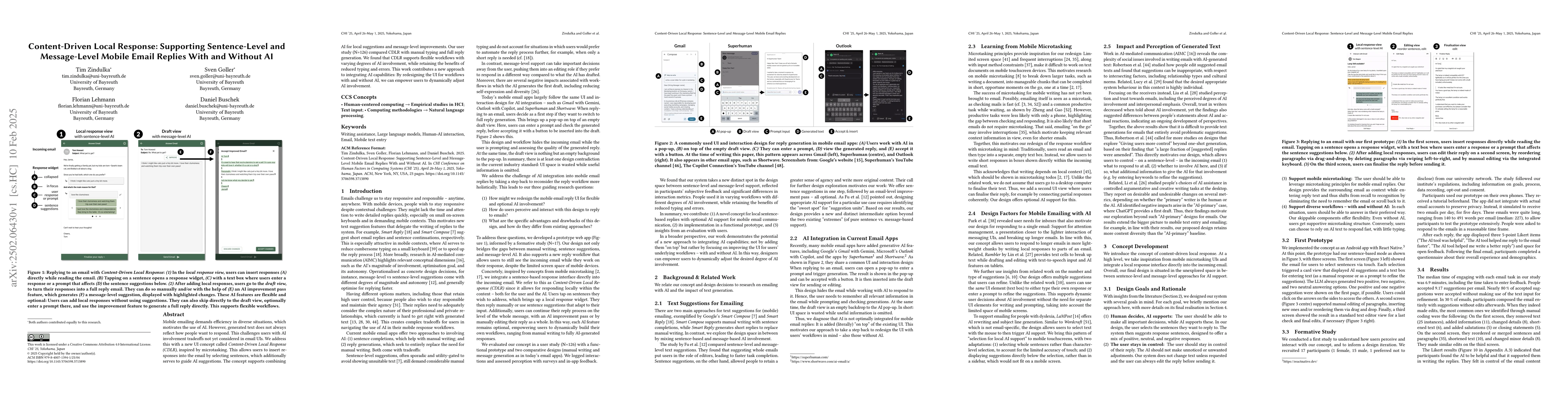 Thumbnail for Content-Driven Local Response: Supporting Sentence-Level and
  Message-Level Mobile Email Replies With and Without AI