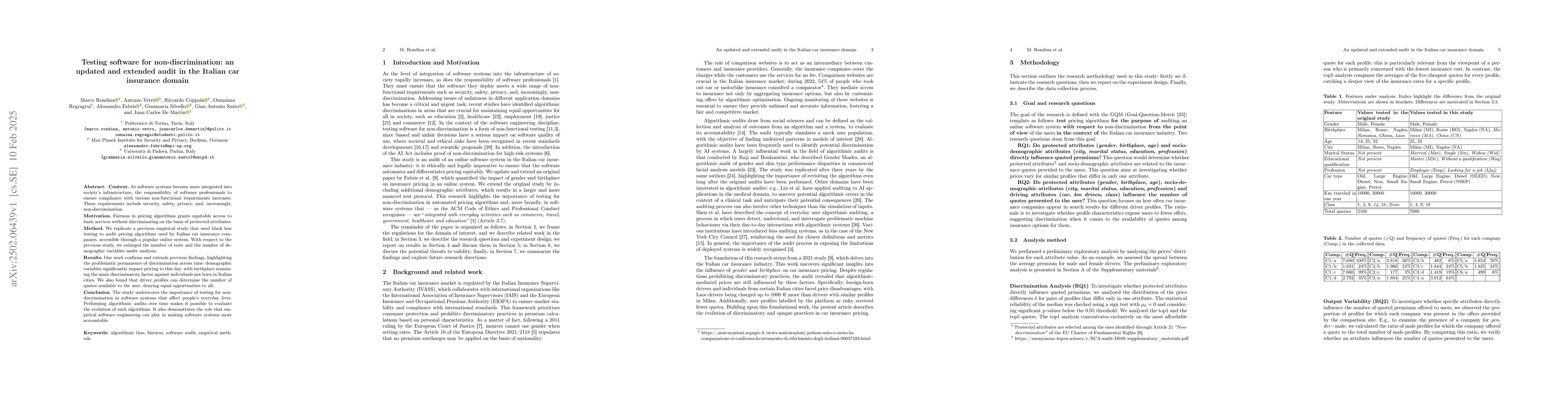 Thumbnail for Testing software for non-discrimination: an updated and extended audit
  in the Italian car insurance domain