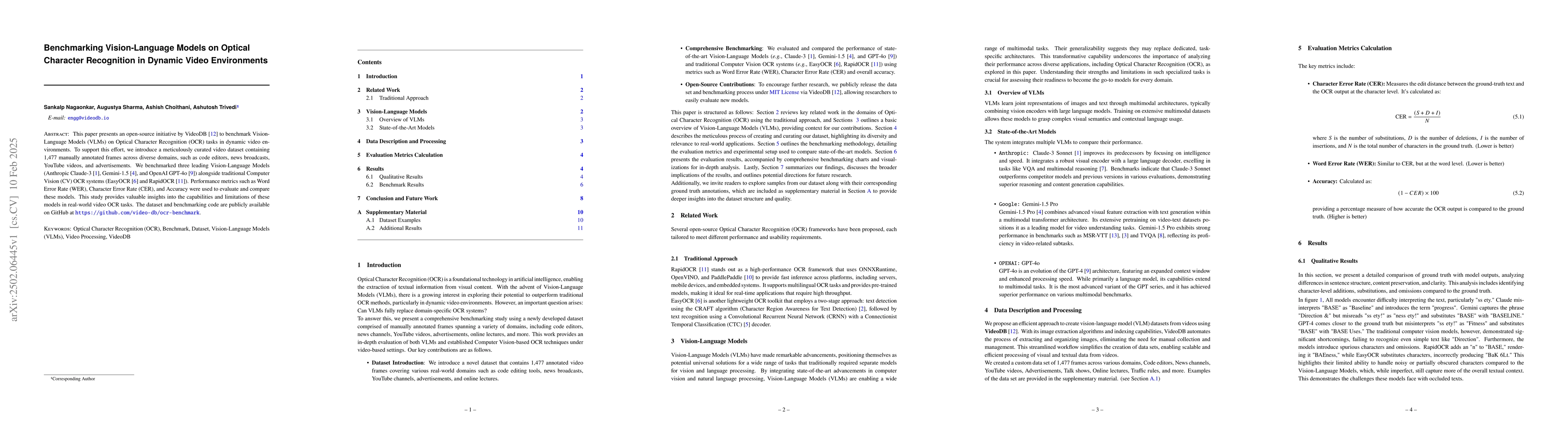 Thumbnail for Benchmarking Vision-Language Models on Optical Character Recognition in
  Dynamic Video Environments