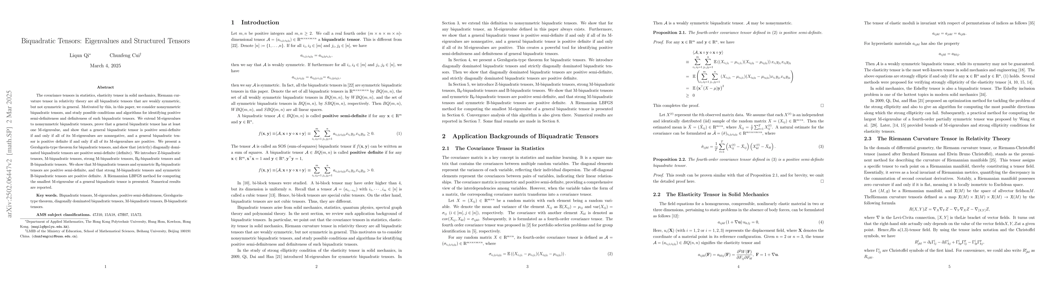 Thumbnail for Biquadratic Tensors: Eigenvalues and Structured Tensors