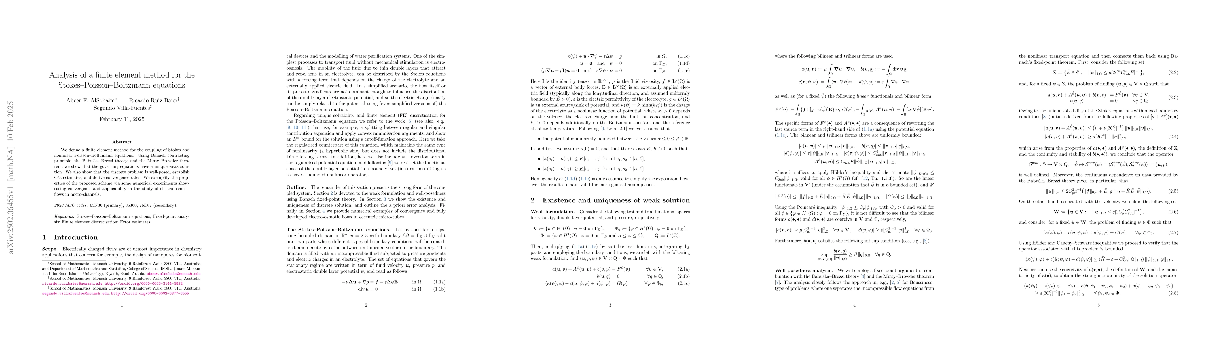 Thumbnail for Analysis of a finite element method for the Stokes--Poisson--Boltzmann
  equations