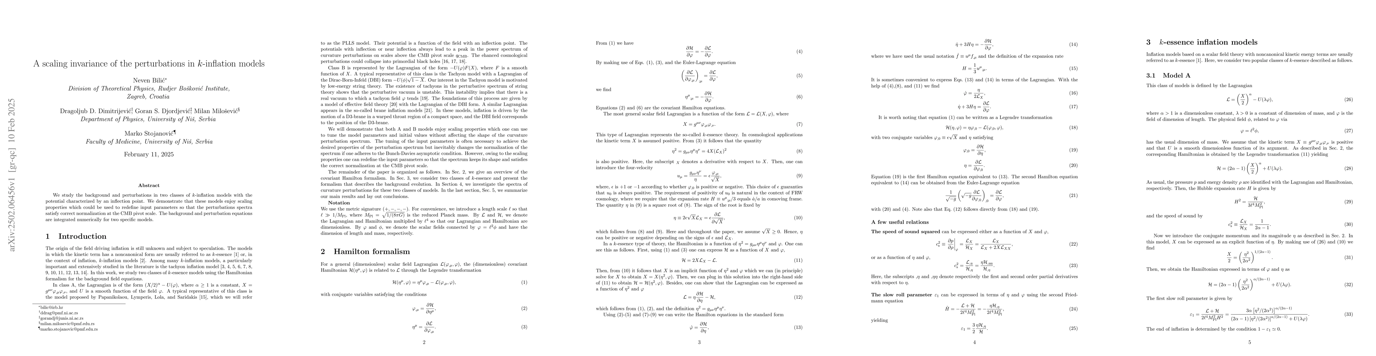 Thumbnail for A scaling invariance of the perturbations in $k$-inflation models