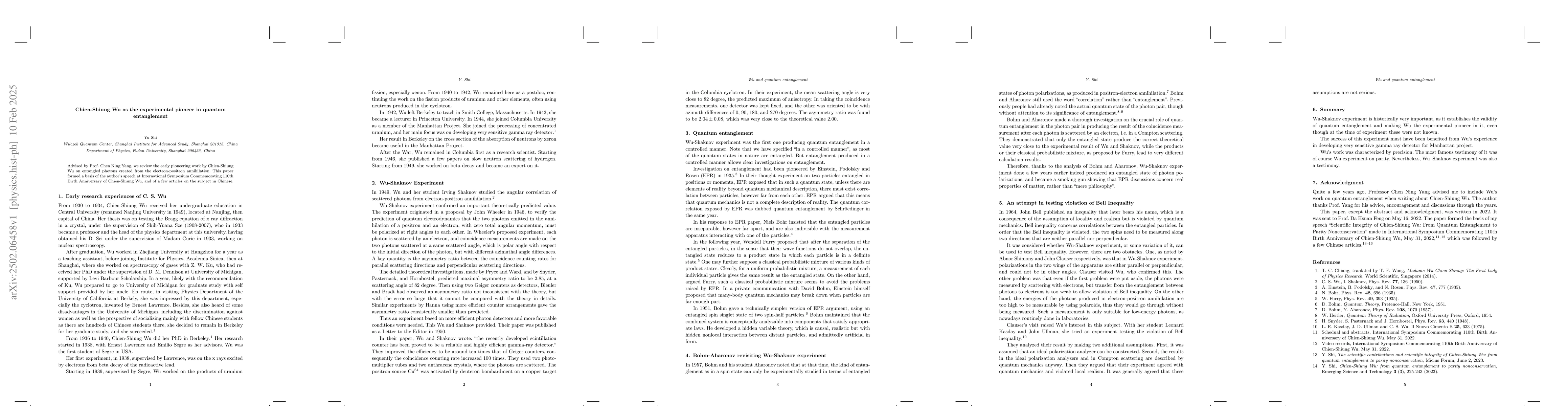 Thumbnail for Chien-Shiung Wu as the experimental pioneer in quantum entanglement