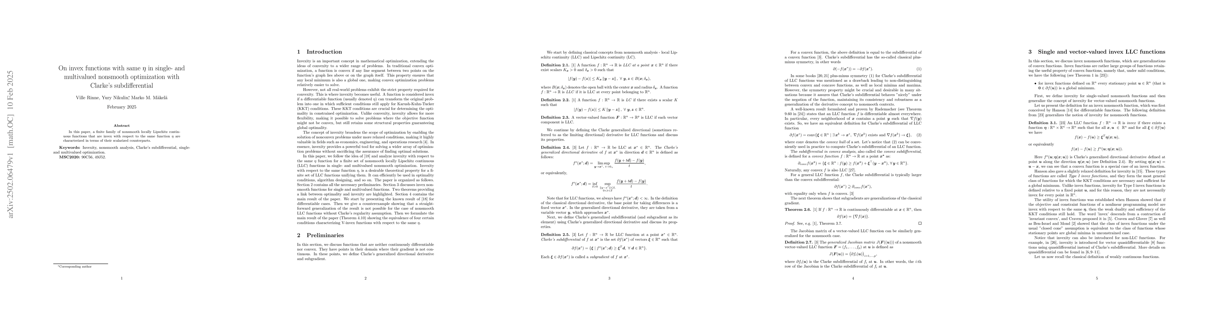 Thumbnail for On invex functions with same η in single and multivalued nonsmooth
  optimization with Clarke's subdifferential