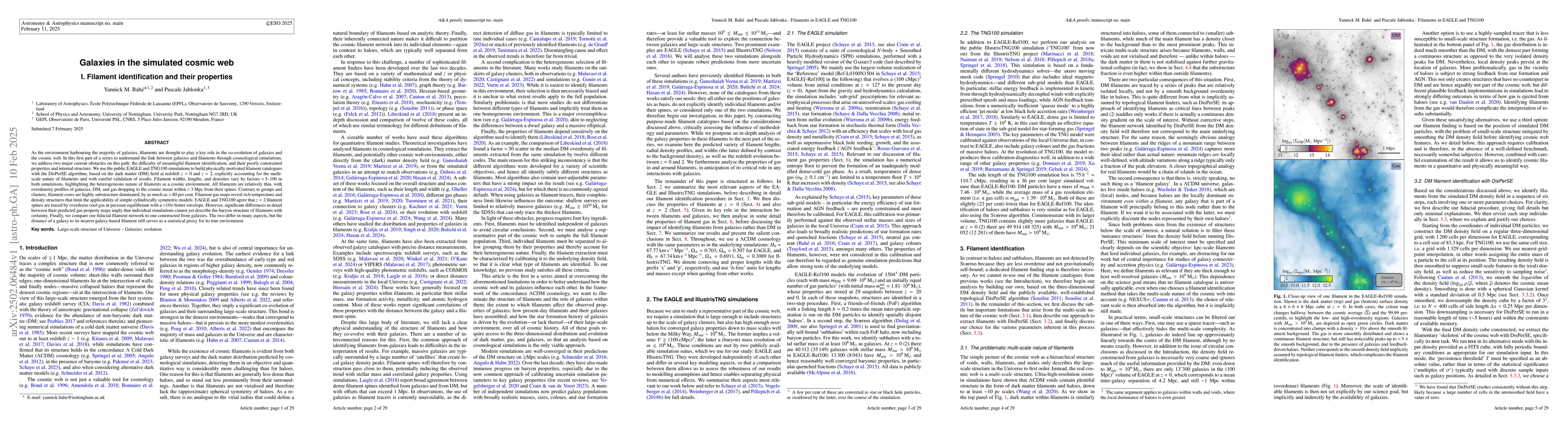 Thumbnail for Galaxies in the simulated cosmic web: I. Filament identification and
  their properties