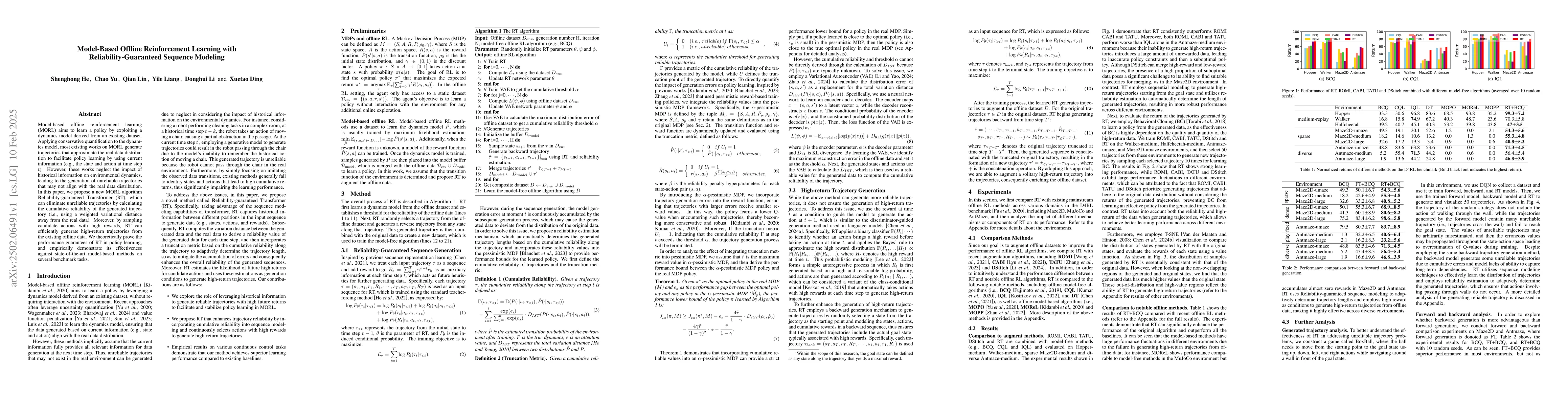 Thumbnail for Model-Based Offline Reinforcement Learning with Reliability-Guaranteed
  Sequence Modeling