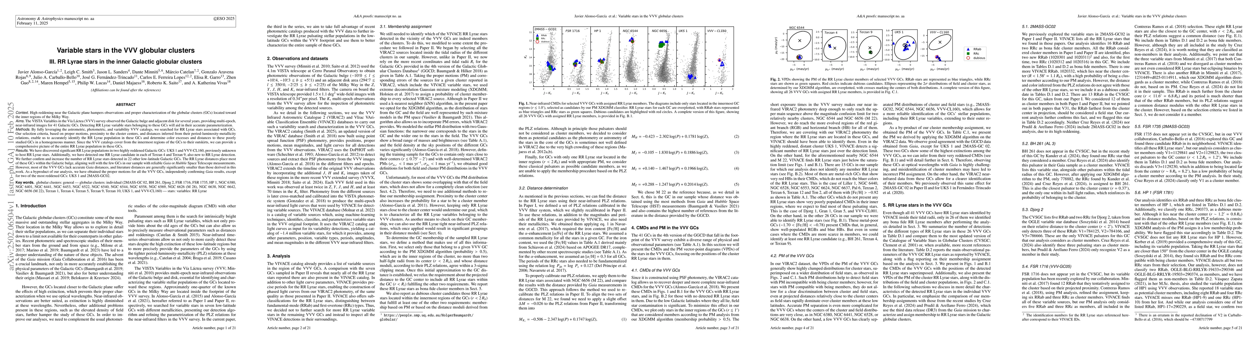 Thumbnail for Variable stars in the VVV globular clusters III. RR Lyrae stars in the
  inner Galactic globular clusters