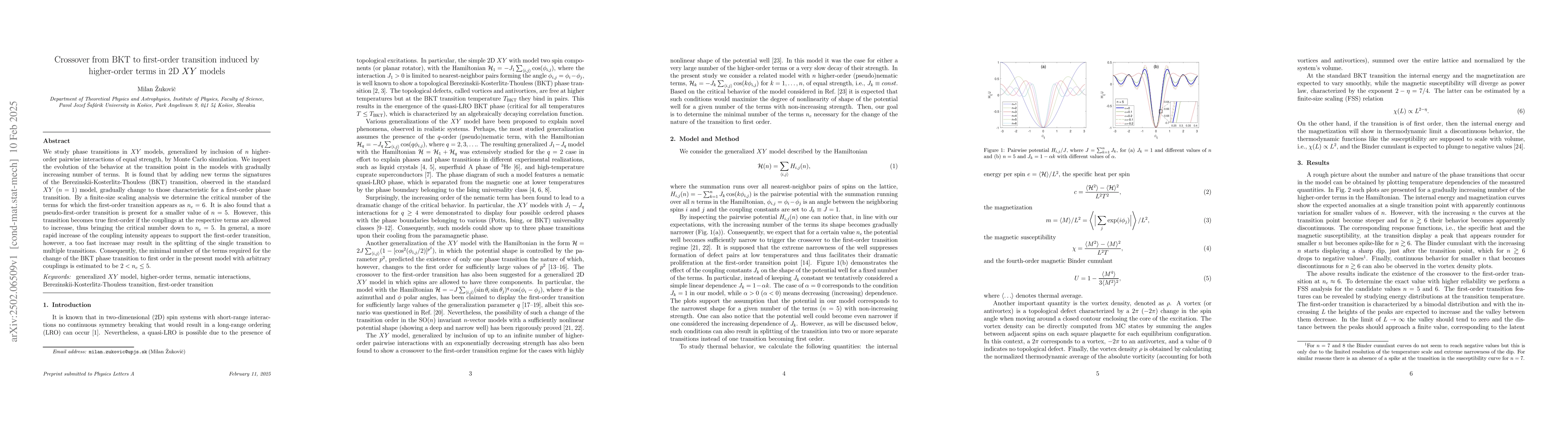 Thumbnail for Crossover from BKT to first-order transition induced by higher-order
  terms in 2D XY models