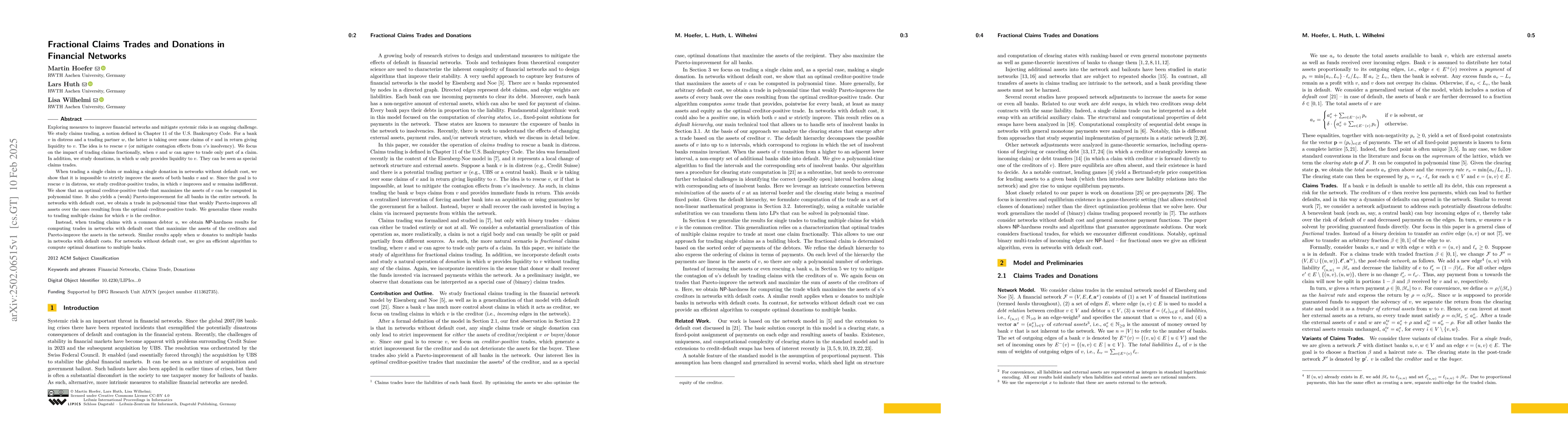 Thumbnail for Fractional Claims Trades and Donations in Financial Networks