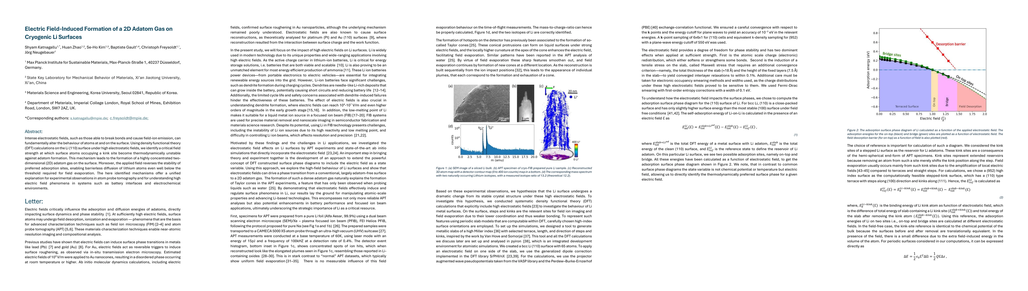 Thumbnail for Electric Field-Induced Formation of a 2D Adatom Gas on Cryogenic Li
  Surfaces