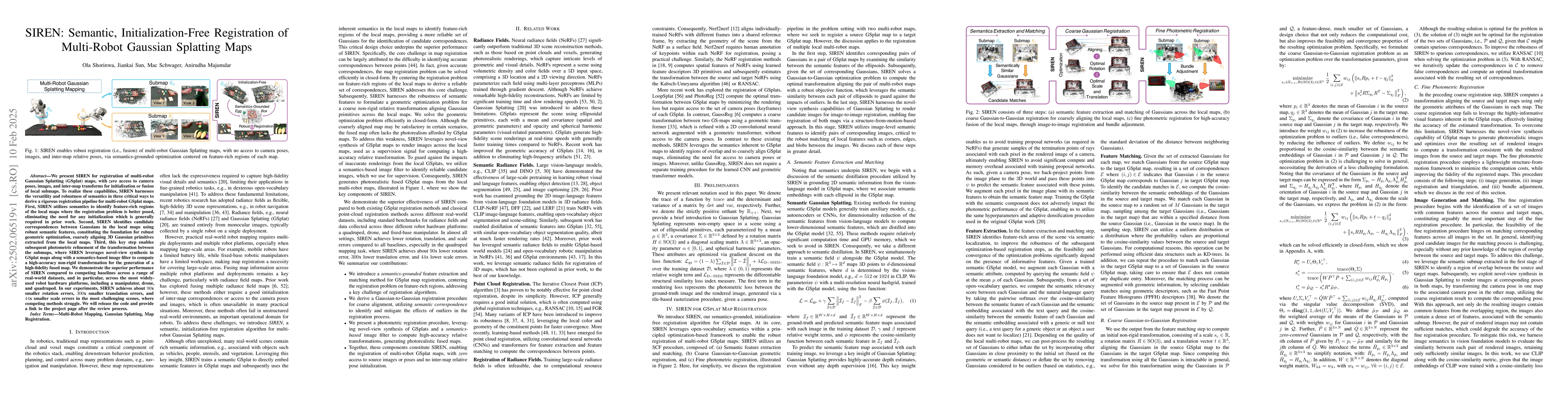 Thumbnail for SIREN: Semantic, Initialization-Free Registration of Multi-Robot
  Gaussian Splatting Maps