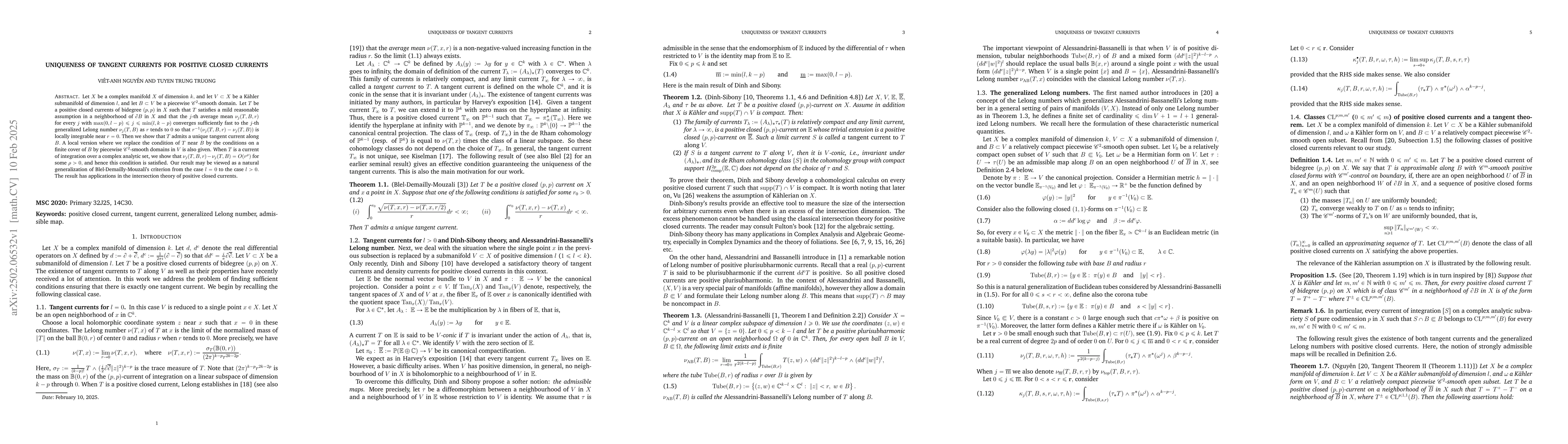 Thumbnail for Uniqueness of tangent currents for positive closed currents