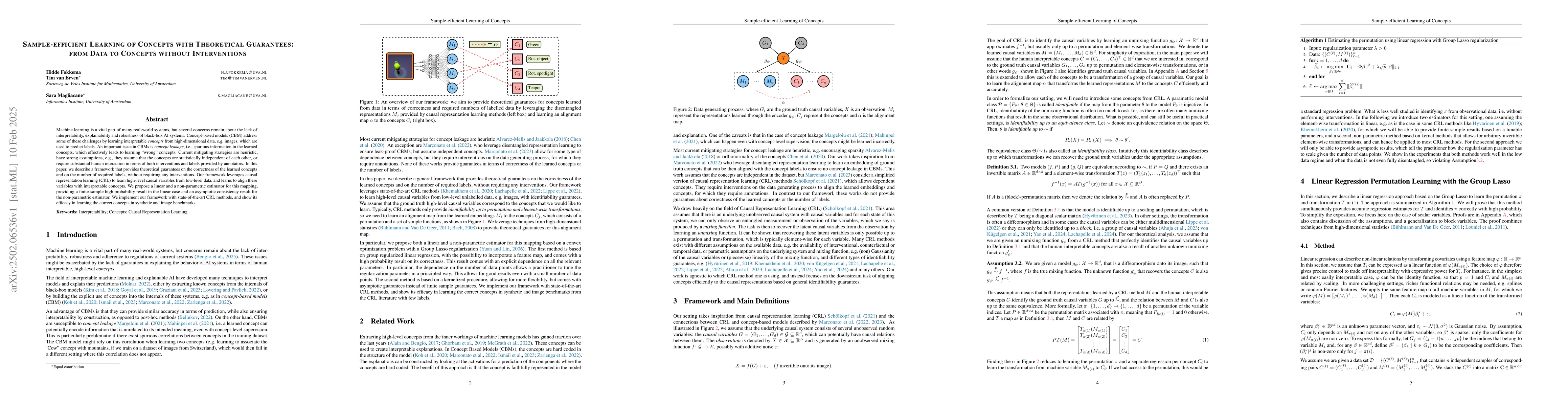 Thumbnail for Sample-efficient Learning of Concepts with Theoretical Guarantees: from
  Data to Concepts without Interventions